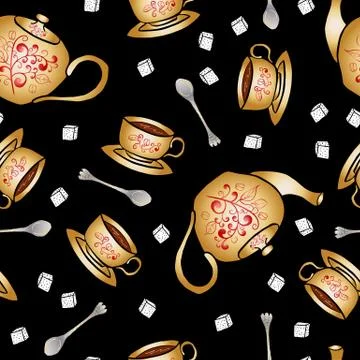 Seamless pattern pottery teapot and cup hand drawing 스톡 일러스트