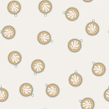 Seamless pattern pour latte art coffee cartoon vector Stock Illustration