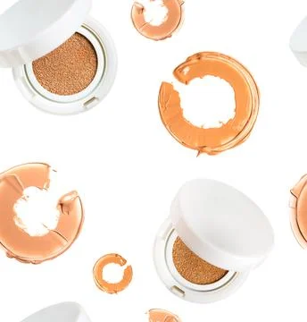 Seamless pattern of Powder cushion with smeared sample in the shape of a circle Stock Photos