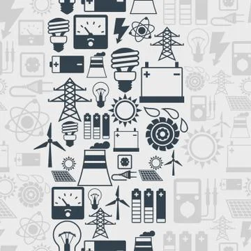 Seamless pattern with power icons in flat design style Stock Illustration