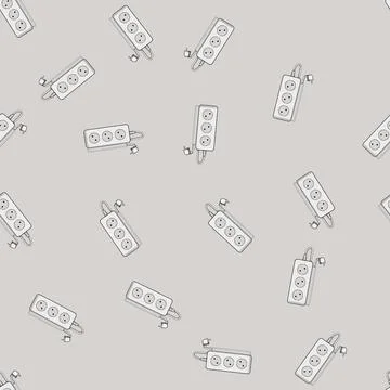 Seamless pattern Power strip extending outlets for electrical connection 스톡 일러스트