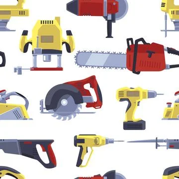 Seamless pattern with power tools flat style, vector illustration Stock Illustration