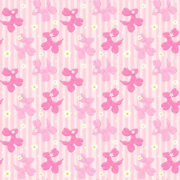 Seamless Pattern Preppy Pink Balloon Dogs with Diasy in Vibrant Pastel on s.. Stock Illustration