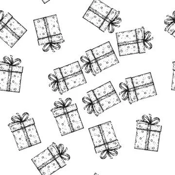 Seamless pattern present gift box sketch hand drawn Stock Illustration