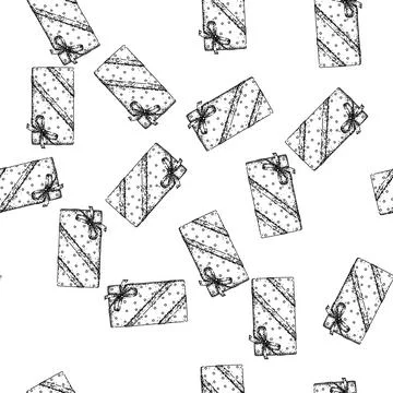 Seamless pattern present gift box top view sketch hand drawn Stockillustratie