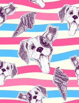 Seamless pattern with pretty puppy and icecream cones Illustrazione stock