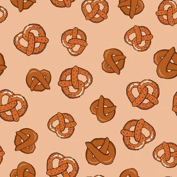 Seamless pattern with pretzels on brown background Stock Illustration