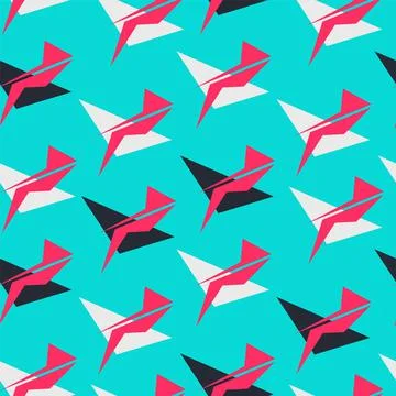 Seamless pattern with primitive geometry fly birds Stock Illustration