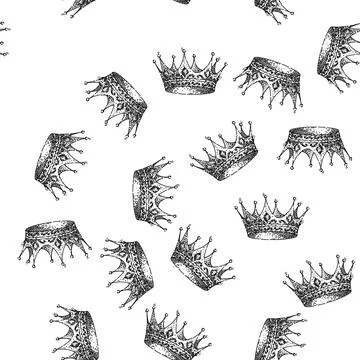 Seamless pattern princess crown king sketch hand drawn Illustrazione stock