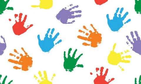 Seamless pattern of print of baby palms of hands. Vector illustration Stock Illustration