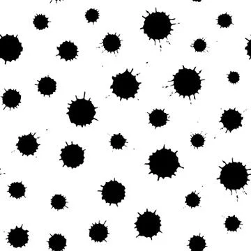 Seamless pattern. Print of black blot, spot, splash of ink on white backgroun Stock Illustration