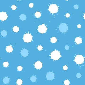 Seamless pattern. Print of blue and white blot, spot, splash of ink on blue b Stock Illustration
