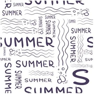 Seamless pattern print doodle lettering summer and waves Stock Illustration