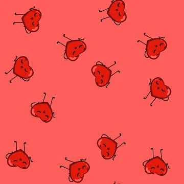 Seamless pattern print heart character cartoon vector Illustrazione stock
