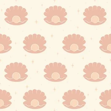 Seamless pattern print with pink pearl shell illustration Stock Illustration