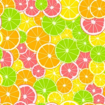 Seamless pattern. Print of slices of green lime, yellow lemon, pink grapefrui Stock Illustration