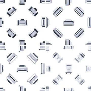 Seamless pattern with printers and copiers representing printing and office work 스톡 일러스트