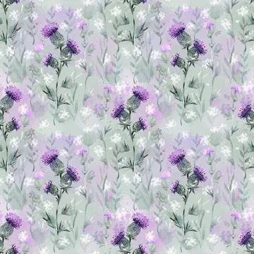Seamless pattern for printing on fabric with thistle flowers Stock Illustration