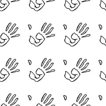Seamless pattern the prints of the palms. Vector illustration of palm prints. Stock Illustration