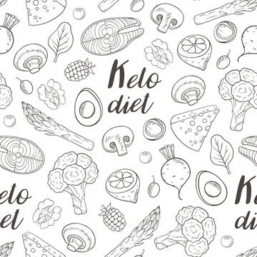 Seamless pattern with products for the keto diet. Stock Illustration