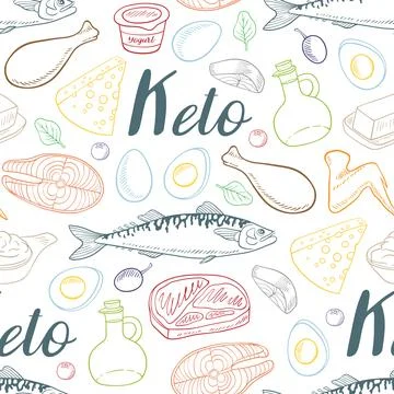 Seamless pattern with products for the keto diet. Stock Illustration