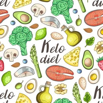 Seamless pattern with products for the keto diet. Stock Illustration