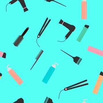 Seamless pattern with professional hairdressing tools. Beauty and hair salon  Stock Illustration
