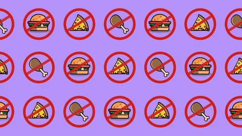 Seamless pattern of prohibited foods in a tile background animation. Stock Footage 323114007