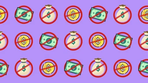Seamless pattern of prohibited money, no payment, and financial restriction icon Stock Footage 323114064