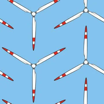 Seamless pattern with propeller, wind turbine, windmill Stock Illustration