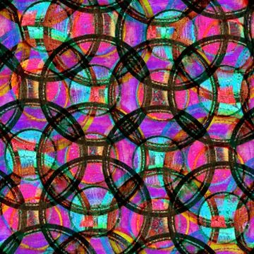 Seamless pattern. Psychedelic bright citrcle shape background. Decorative tex Foto stock