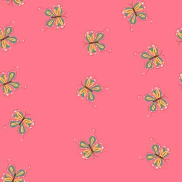 Seamless pattern psychedelic groovy butterfly cartoon vector Stock Illustration