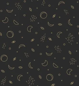 Seamless pattern in psychedelic style with eyes and moons. Template for the Stock Illustration