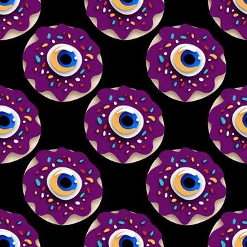Seamless Pattern with Psyhodelical Donut with Eye Stock Illustration