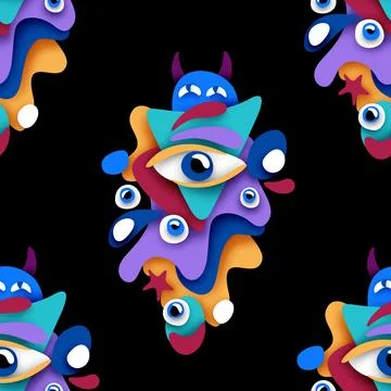 Seamless Pattern with Psyhodelical Monster Vibes Stock Illustration