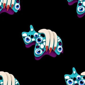 Seamless Pattern with Psyhodelical Monster Vibes Illustrazione stock