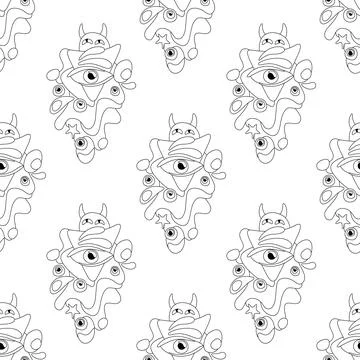 Seamless Pattern with Psyhodelical Monster Vibes Stock Illustration