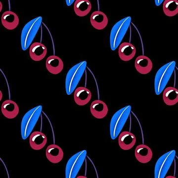 Seamless Pattern with Psyhodelical Print with Cherry Monster Vibes Illustrazione stock