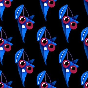 Seamless Pattern with Psyhodelical Print with Cherry Monster Vibes Illustrazione stock