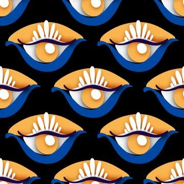 Seamless Pattern with Psyhodelical Print with Demonic Eye with Crown Stock Illustration