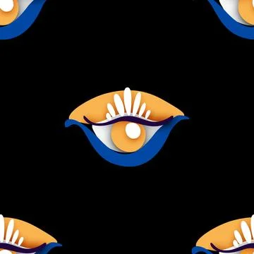 Seamless Pattern with Psyhodelical Print with Demonic Eye with Crown Stock Illustration