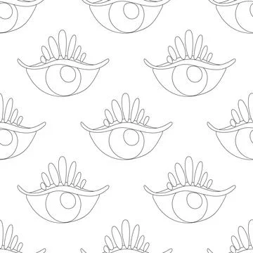 Seamless Pattern with Psyhodelical Print with Demonic Eye with Crown Stock Illustration