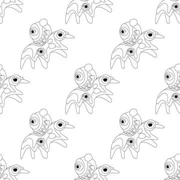 Seamless Pattern with Psyhodelical Print with Flying Monster Vibes イラスト素材