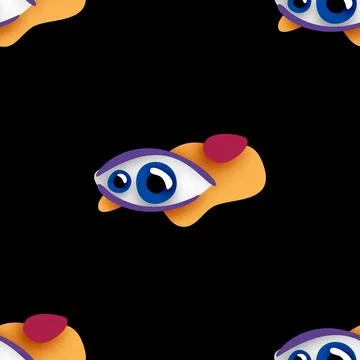 Seamless Pattern with Psyhodelical Print with Monster Eyes Stock Illustration