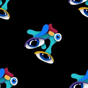 Seamless Pattern with Psyhodelical Print with Monster Eyes Illustrazione stock
