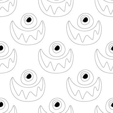 Seamless Pattern with Psyhodelical Print with One-eye Monster with Scary Smil Stock Illustration