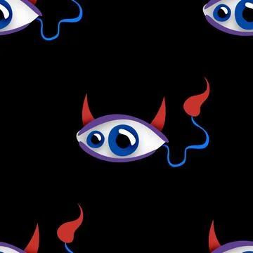 Seamless Pattern with Psyhodelical Print with Surreal Devil Eye Stock Illustration