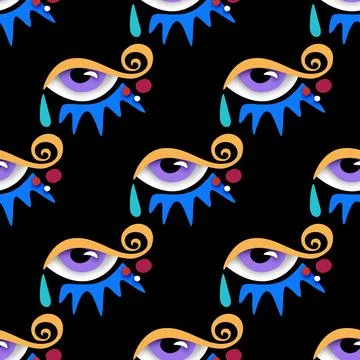 Seamless Pattern with Psyhodelical Print with Surreal Eye Stock Illustration