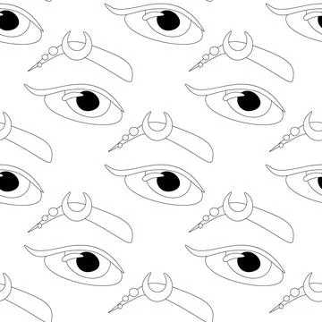 Seamless Pattern with Psyhodelical Print with Surreal Female Eye with Eyebrow Stock Illustration