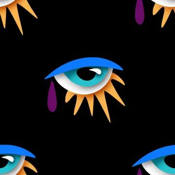 Seamless Pattern with Psyhodelical Print with Surreal Eye Stock Illustration